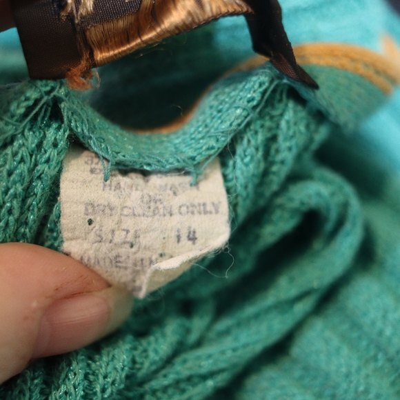 Vintage 90s Teal Green Ribbed Knit V-Neck Midi Dress (Size 14) - Bodycon Belted - Picture 14 of 15